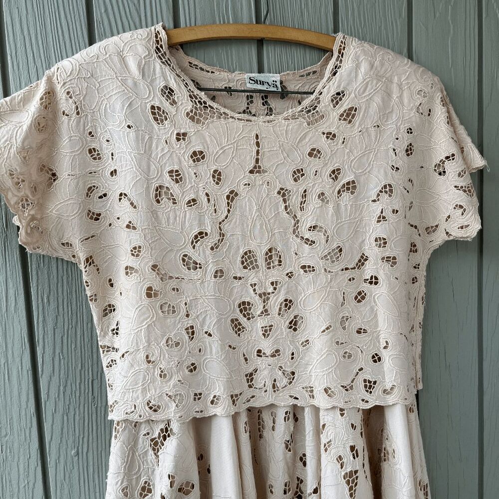 VTG Surya 2pc Lace Set M Boho Bridal Crop Top & Midi Skirt Embroidered - Picture 4 of 11